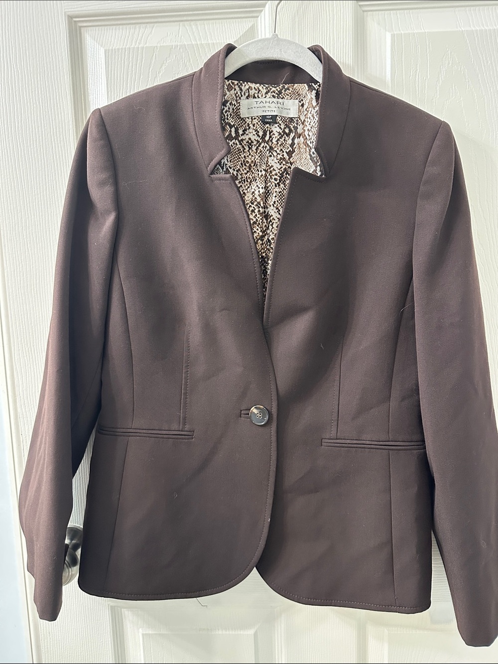 Tahari Brown Women's Single-Button Cotton Blend Blazer size 10P